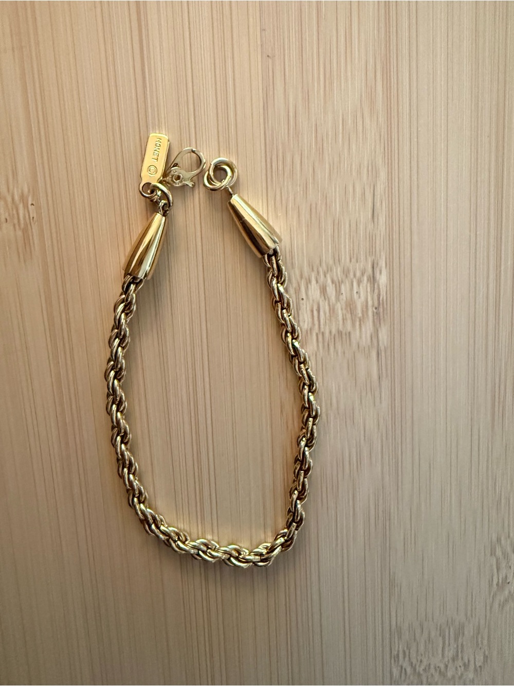 Vintage Monet triple plated gold Rope Chain Bracelet - Signed Costume Jewelry